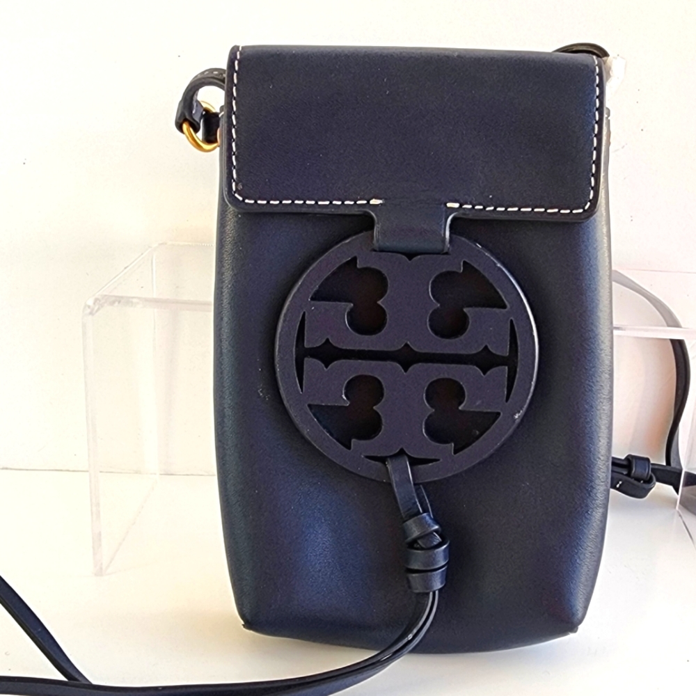 Tory Burch Miller Logo Navy Crossbody Leather Cell Phone Bag (Never Used)